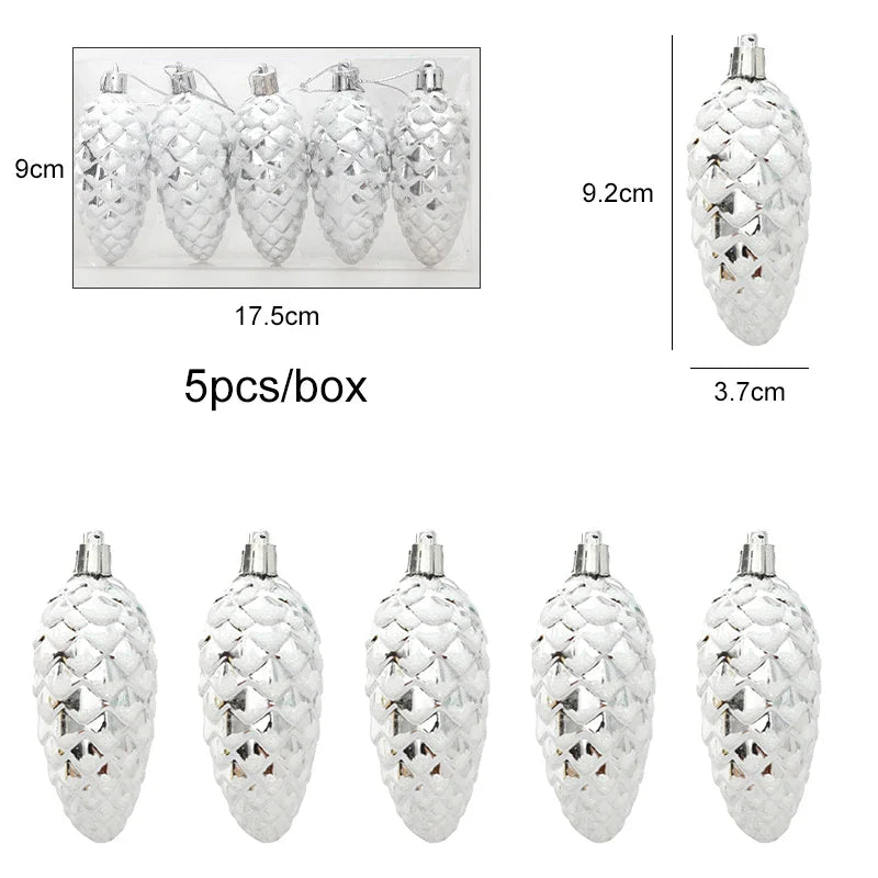 Rynx 5 pieces Christmas painted pine cone balls hanging ornaments Merry Christmas tree decoration for home Xmas ornament gift Navidad