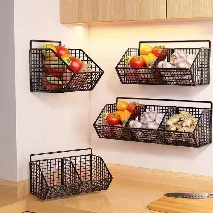 Rynx | Grid Kitchen Organizer Basket Wall Mounted Dish Drainboard Functional Fruit Vegetable Storage Kitchen Accessories