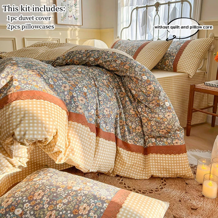 Rynx | 3pcs Floral Bedding Set Pillowcases No Filling Korean Lace Bedding Set Single Double Queen Size Girls Bedding Linen