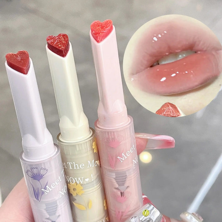 Rynx | Water-light Lip Glaze Mirror Glitter Lip Color Long-lasting Moisturizing Love Heart Shape Solid Lipstick Pencil Lip Makeup Cosmetics