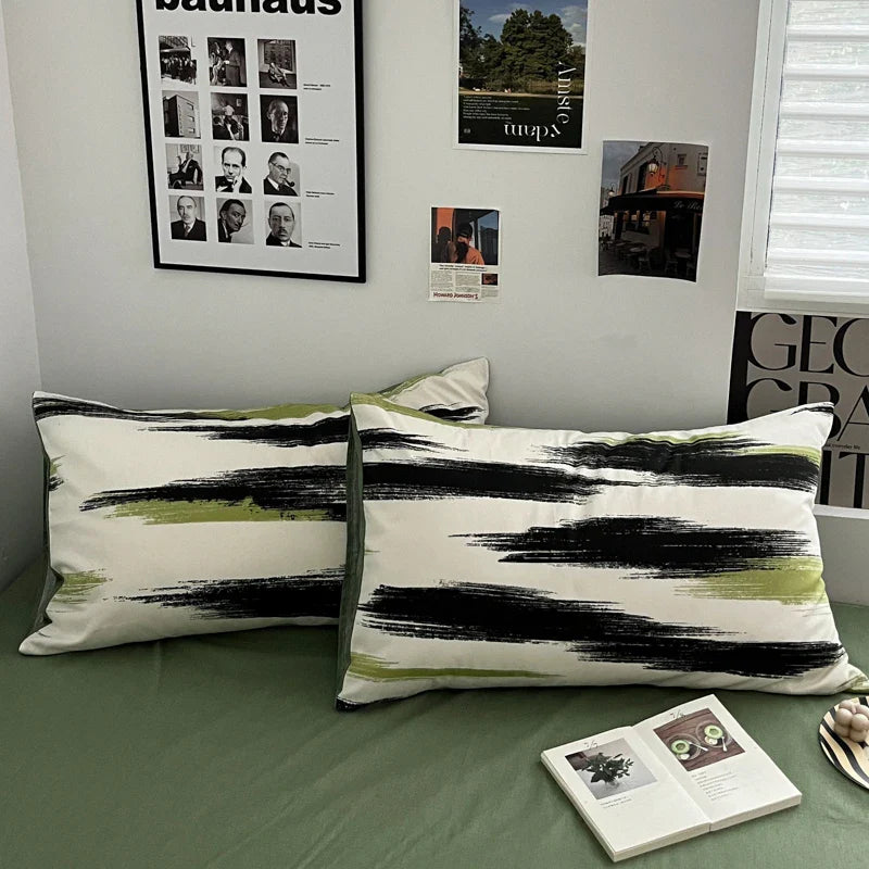 Rynx | Ins Stripe Bedding Set Green Black Duvet Cover with Pillowcase Simple Quilt Cover Adults Single Double Full Size