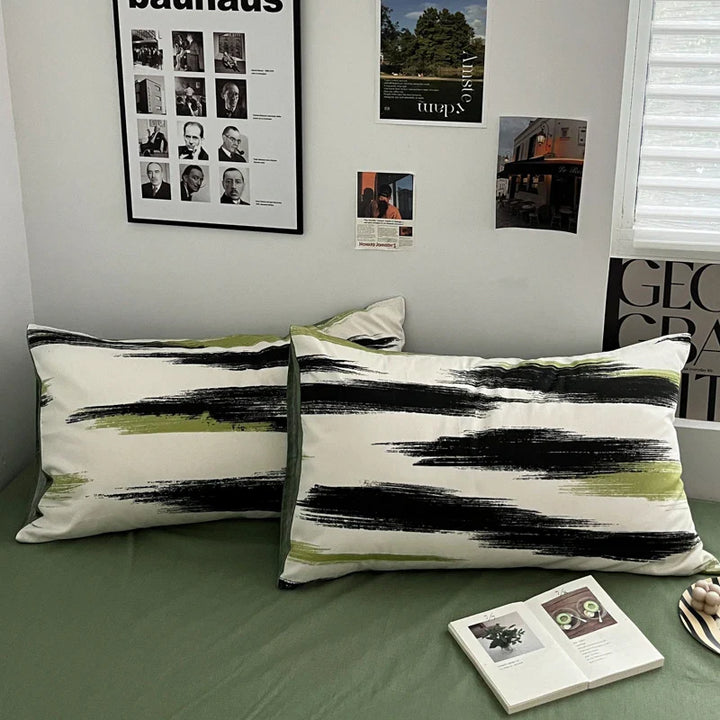 Rynx | Ins Stripe Bedding Set Green Black Duvet Cover with Pillowcase Simple Quilt Cover Adults Single Double Full Size