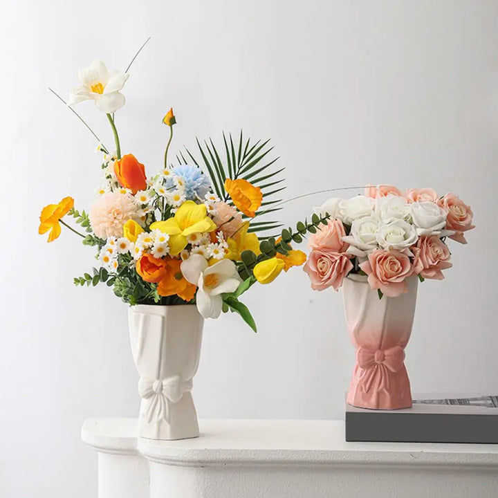 Lisslune | Ribbon Bow Ceramic Tabletop Flower Vase