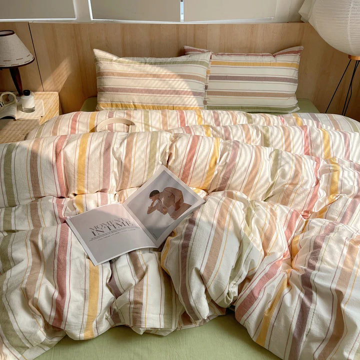 Rynx | 100% Cotton Soft Bedding Set Striped Print Duvet Cover with Pillowcase Bedding Bedspread Pillowcases Duvet Sets