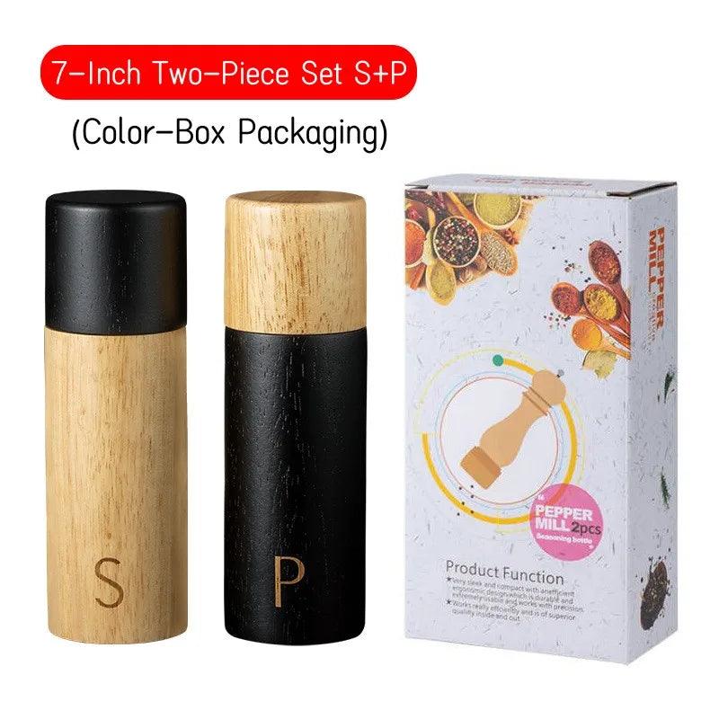 Lisslune | Elegant 7-Inch Salt and Pepper Mill Set with Stylish Wooden Holder for Gourmet Dining