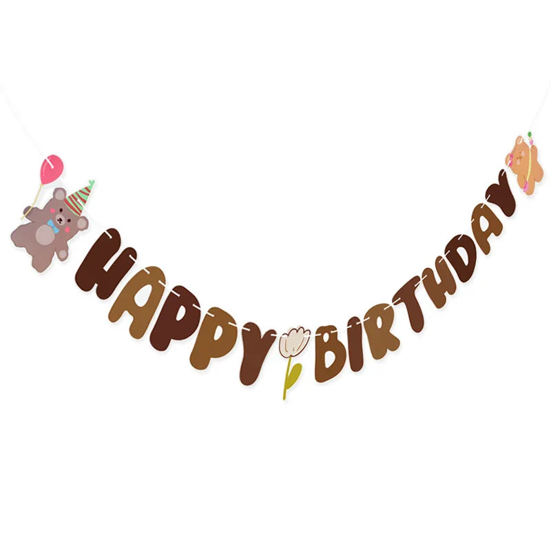 Rynx Brown Teddy Bear Birthday Letter Banner Garland For Kids Boy Girl Birthday Party Decoration Accessories Hanging Flags
