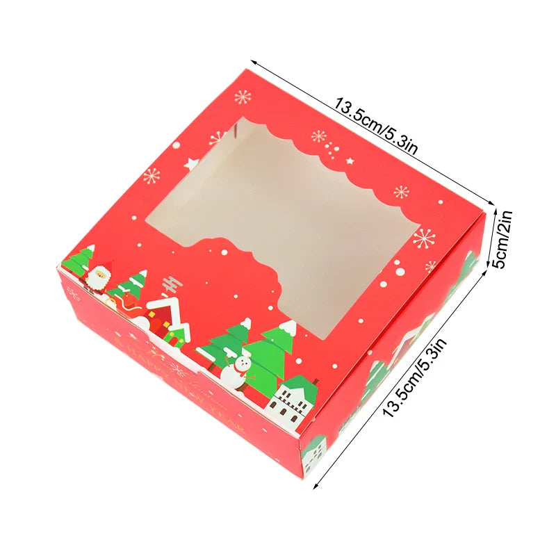 Rynx 10/5pcs Christmas cookie box with window candies chocolate cookie packaging boxes Christmas party gift packaging New Year's party treat box