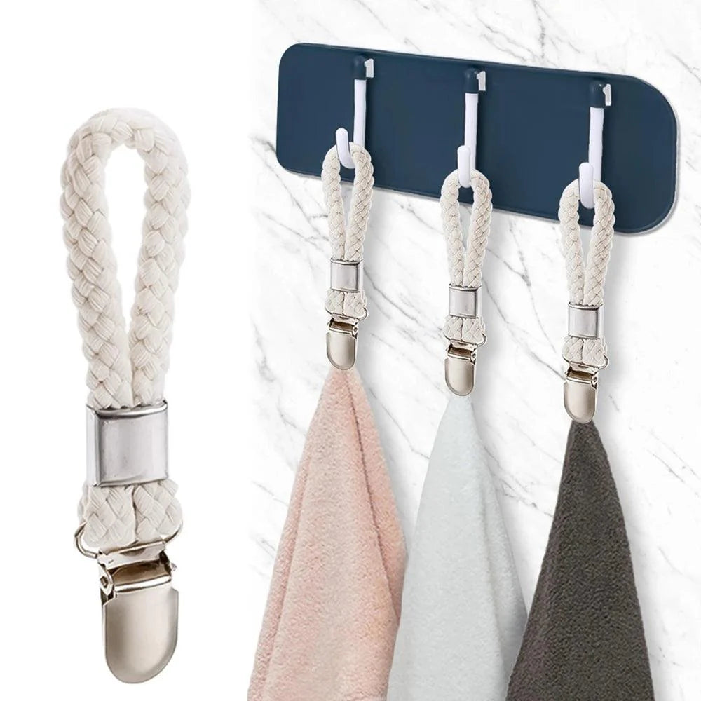 Lisslune | Cotton Loop Kitchen Towel Clip Hanger Set for Efficient Towel Storage and Organization