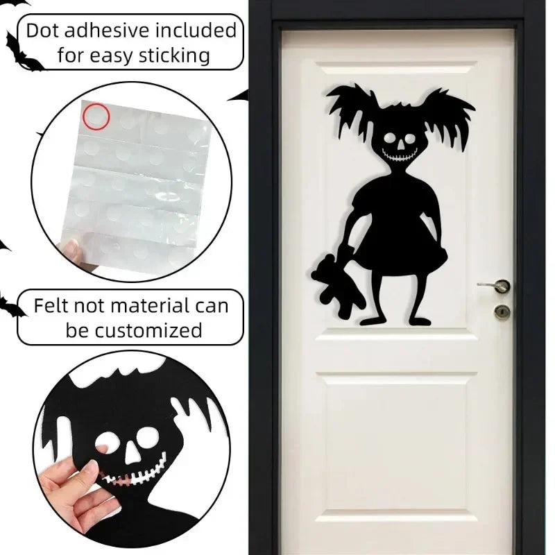Rynx | New Halloween Decoration, Skull, Pumpkin, Halloween Horror Door Sticker, Felt Wall Stickers, Room Decoration
