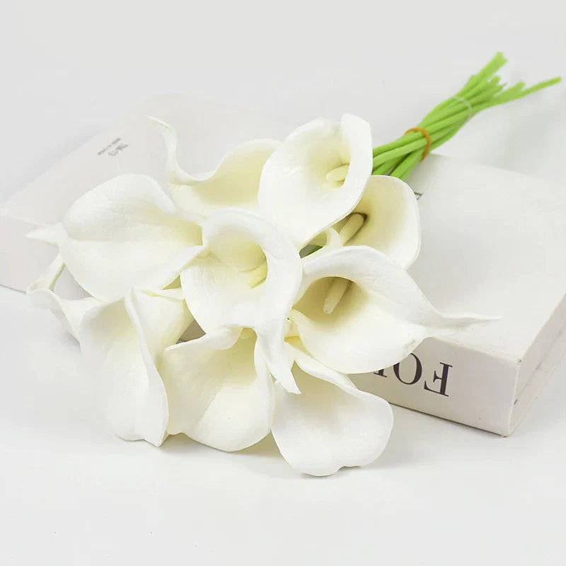 Rynx 5/10pcs Real Touch Calla Lily Artificial Flowers White Wedding Bouquet Bridal Party Home Flower Decoration Artificial Flowers
