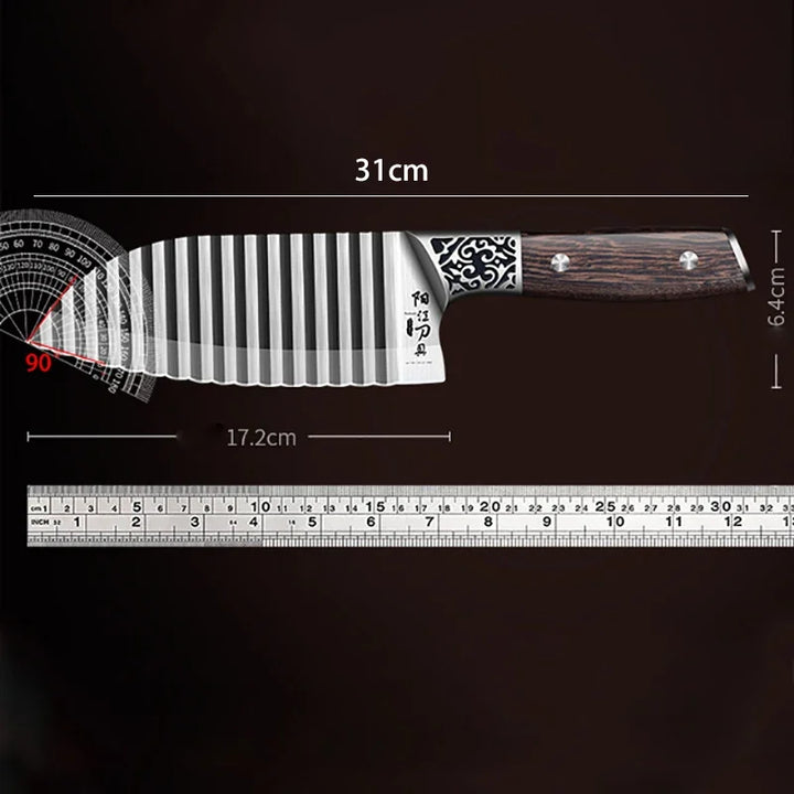 Lisslune | Wooden Handle Ribbed Design Kitchen Knife