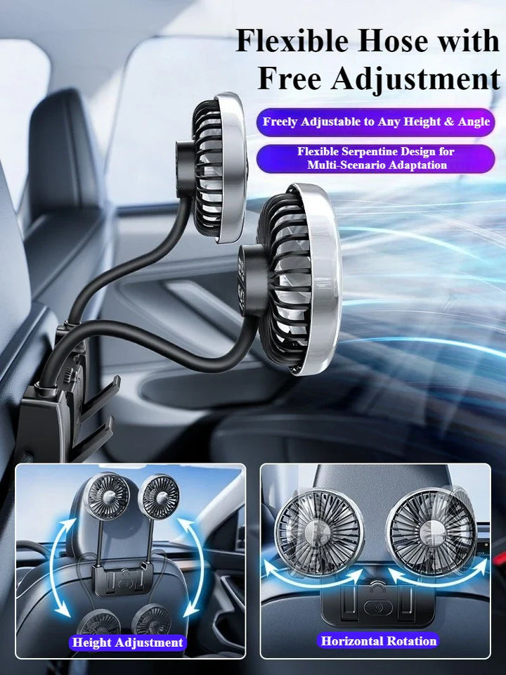 Lisslune | Dual-Head Rear Seat Fan – Eary – (USB-C Rechargeable)