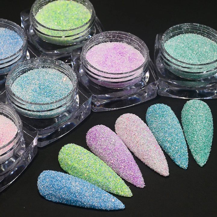 Rynx |2.5g*6Glasses Iridescent Sugar Nail Art Glitter Powder Pink/Blue Sparkling Candy Coat Effect Pigment DIY Manicure Nail Polish Decorations
