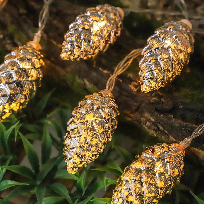 Rynx 1.6M 10LED Pine Cone String Lights Christmas Tree Hanging Ornaments Merry Christmas Fairy Lights Home Decor 2025 New Year
