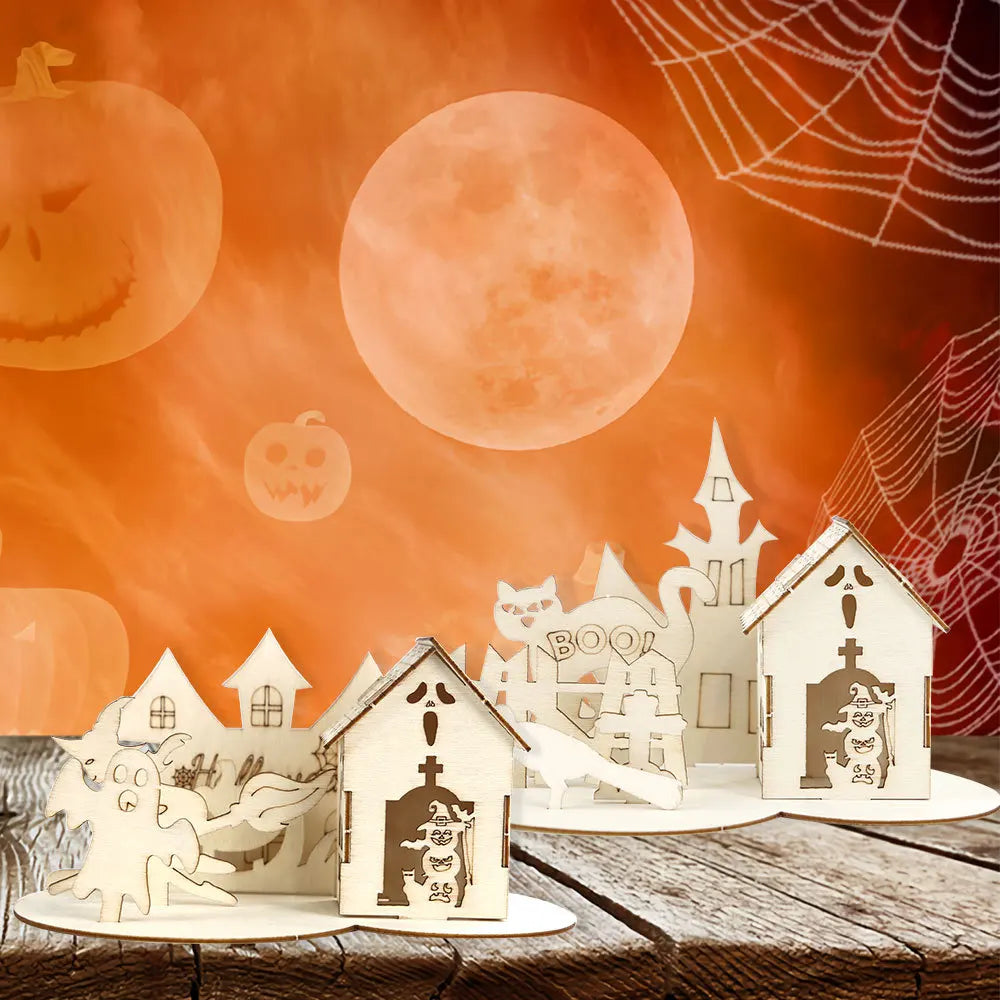 Rynx | Halloween Decoration, Wood Puzzle Ornaments, Halloween Home Decor, Castle Haunted House DIY Table Decoration