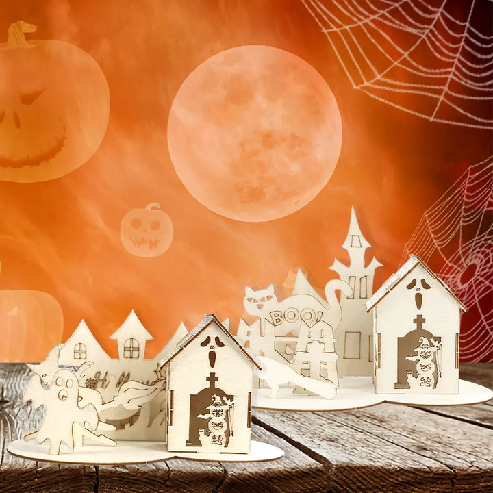 Rynx | Halloween Decoration, Wood Puzzle Ornaments, Halloween Home Decor, Castle Haunted House DIY Table Decoration