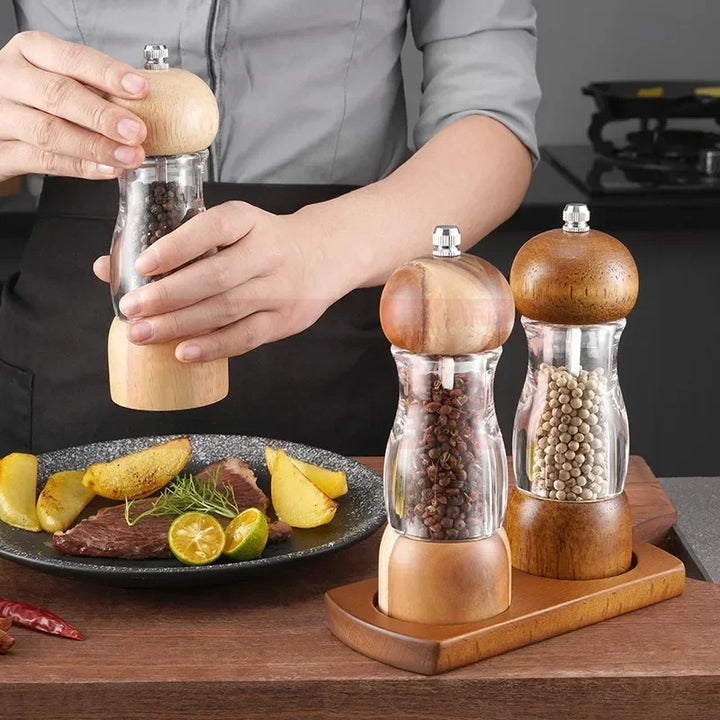 Lisslune | Pepper mill and salt mill set made of wood and glass – Stylish spice mills for the kitchen