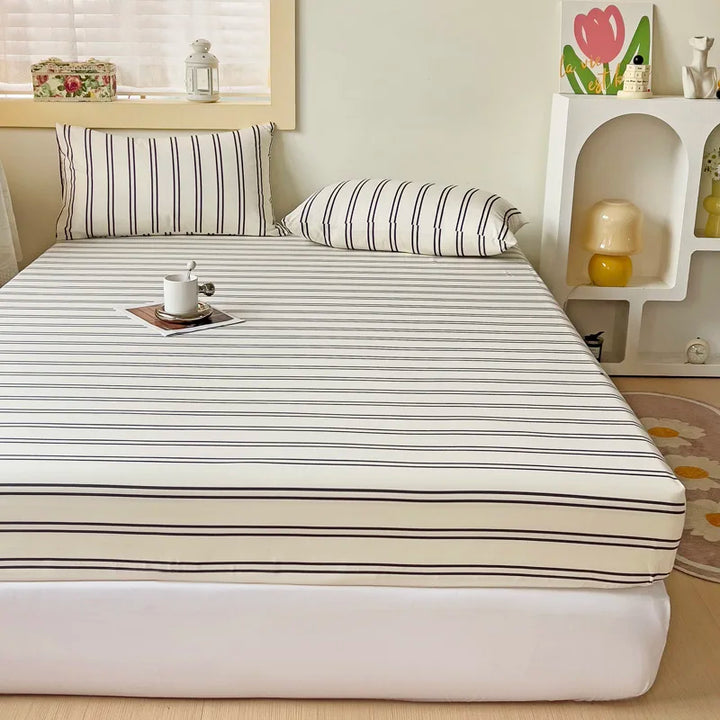 Rynx | Stripe Style Fitted Sheet with Elastic Bands Non-Slip Adjustable Mattress Cover for Double, King, and Queen Bed 90x200 150x200 180x200