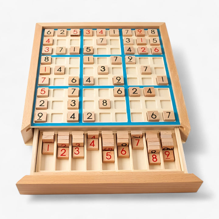 Lisslune | Daan | Wooden Sudoku Board Game with Drawer – Classic Brain Teaser for All Ages