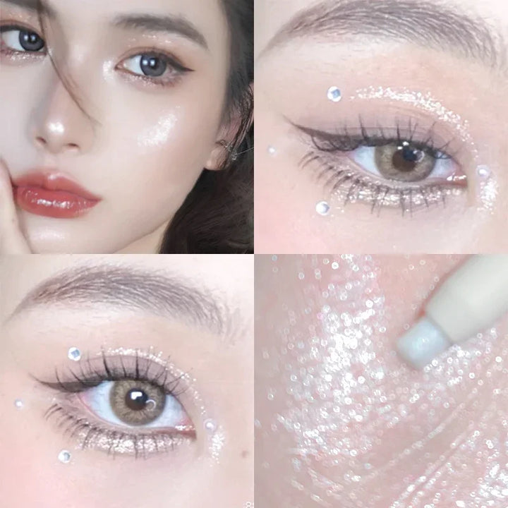 Lisslune | Glitzer Seidenraupen Augenbrauen Liner Bleistift Aufheller Blau Gold Silber Augen-Makeup Stift Langanhaltendes Glänzendes Augen-Make-up Kosmetik