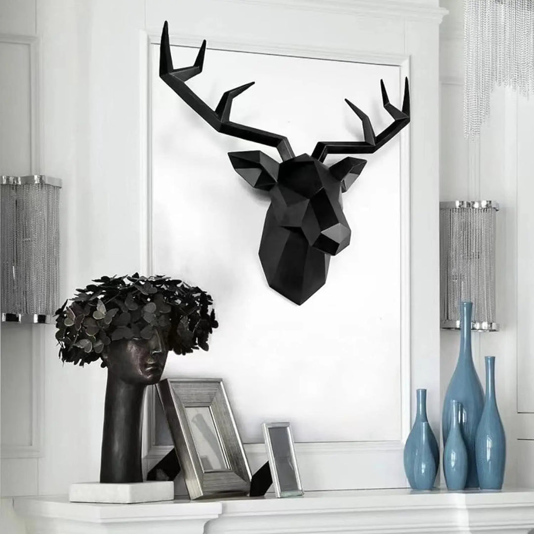 Lisslune | 3D-Deer Head Sculpture, geometric resin, animal deer head wall decoration, modern home decor, luxurious decorative wall decor