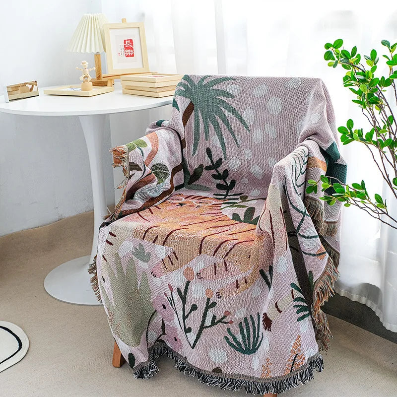 Rynx | Textile City In Pink Glasses Tiger Throw Blanket Nordic Sofa Towel Home Decor Wall Tapestry Bedspread Cartoon Picnic Blanket 125x150cm