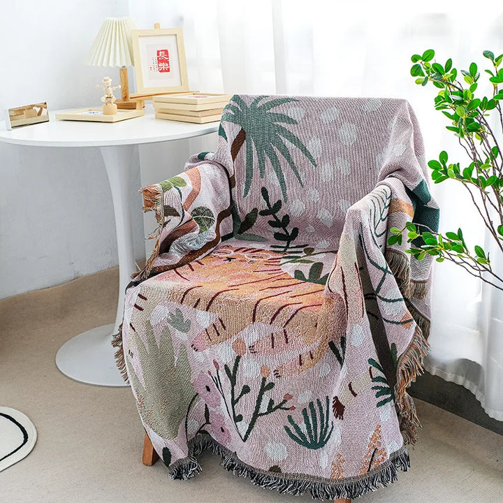 Rynx | Textile City In Pink Glasses Tiger Throw Blanket Nordic Sofa Towel Home Decor Wall Tapestry Bedspread Cartoon Picnic Blanket 125x150cm