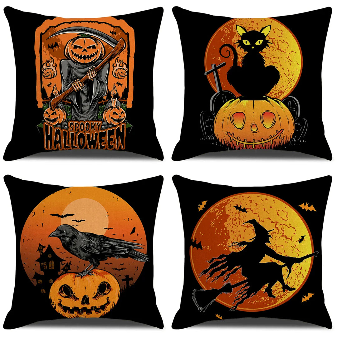 Rynx | 4PCS 45x45cm Halloween Pillowcase Pumpkin Wizard Ghost Halloween Decor For Home Decorative Sofa Car Chair Decor Pillowcase