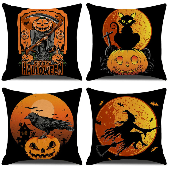 Rynx | 4PCS 45x45cm Halloween Pillowcase Pumpkin Wizard Ghost Halloween Decor For Home Decorative Sofa Car Chair Decor Pillowcase