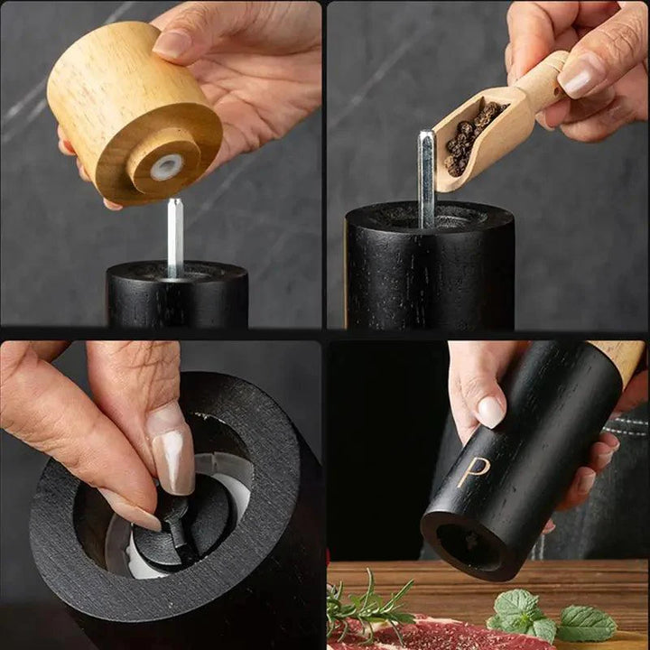 Lisslune | Elegant 7-Inch Salt and Pepper Mill Set with Stylish Wooden Holder for Gourmet Dining