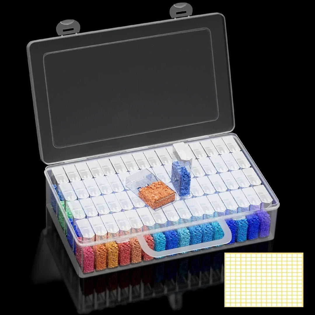 Lisslune | Deluxe 64-Compartment Diamond Painting Bead Storage Organizer with Labels