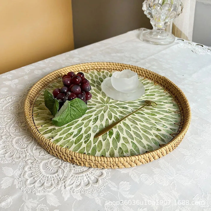 Lisslune | Lotus Leaf Rattan & Shell Fruit Bowl Tray