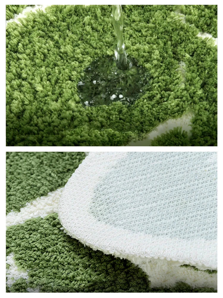 Rynx | Green Leaf Shape Palm Tree Tufted Carpet Soft Plush Rug Doormat Nightstand Rug Room Decoration Non-Slip Absorbent Bathroom Mat