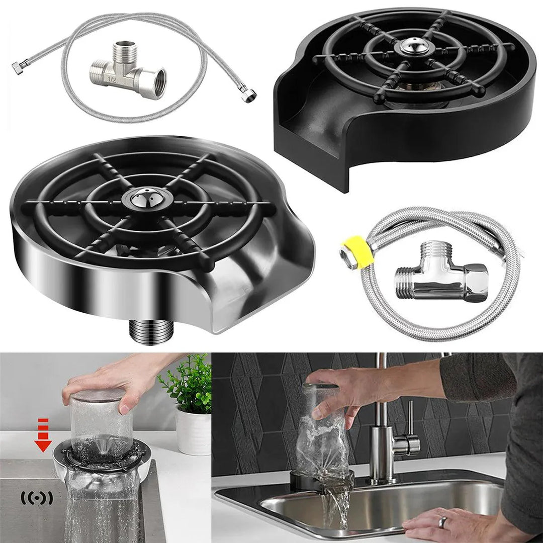Lisslune | Automatic High-Pressure Stainless Steel Glass Rinser Set for Effortless Kitchen Cleaning
