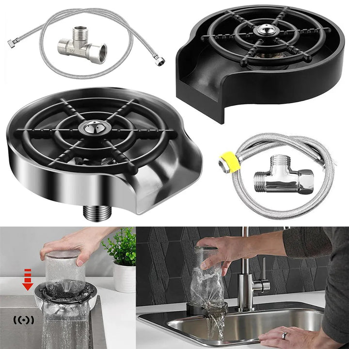 Lisslune | Automatic High-Pressure Stainless Steel Glass Rinser Set for Effortless Kitchen Cleaning