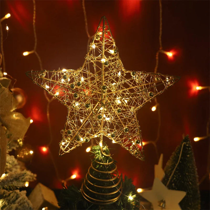 Rynx LED Light Christmas Tree Star with Beaded Wire Gold Iron Christmas Tree Ornament 2025 New Year Living Room Table Decoration Accessories