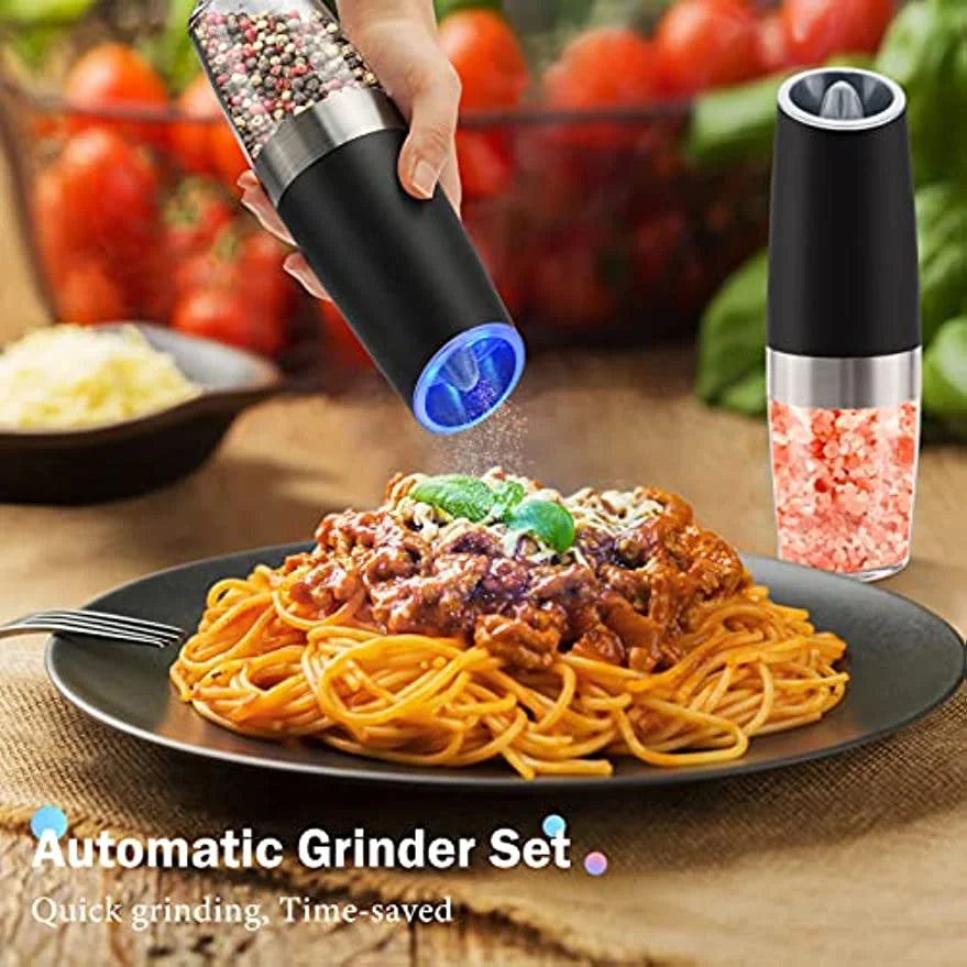 Lisslune | Effortless Electric Salt and Pepper Grinder - Automatic Gravity Spice Mill and Cumin Grinder, Essential Kitchen Gadgets for Cooking and Seasoning