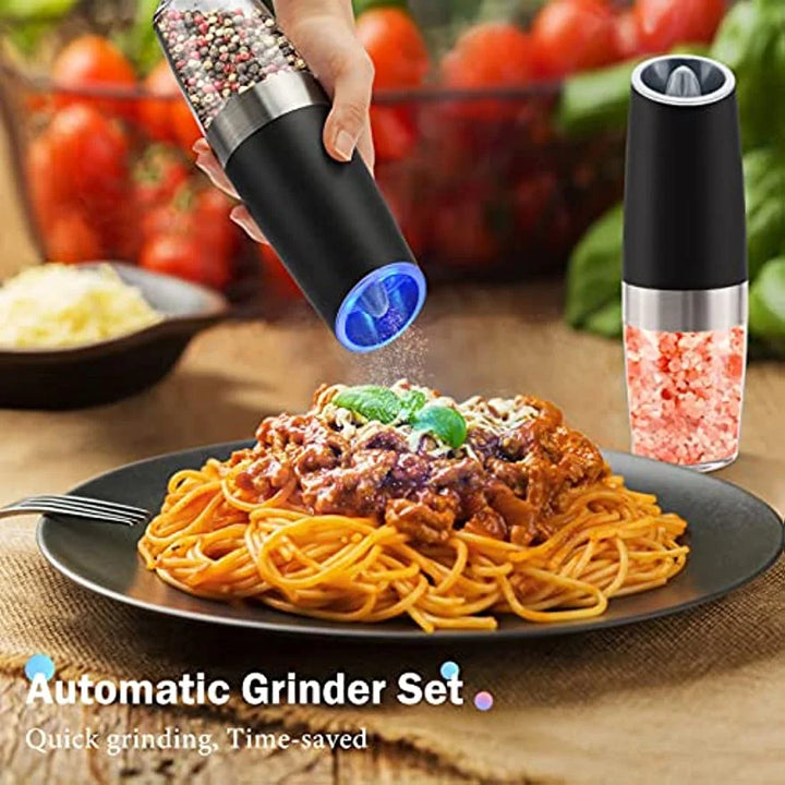 Lisslune | Effortless Electric Salt and Pepper Grinder - Automatic Gravity Spice Mill and Cumin Grinder, Essential Kitchen Gadgets for Cooking and Seasoning