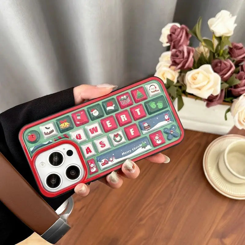 Lisslune | Cartoon Weihnachtsmann Glocke Weihnachtsbaum Hülle kompatibel für iPhone 16 13 11 15 12 14 Pro Max 16 12 15 13 Pro 3D Tastaturabdeckung