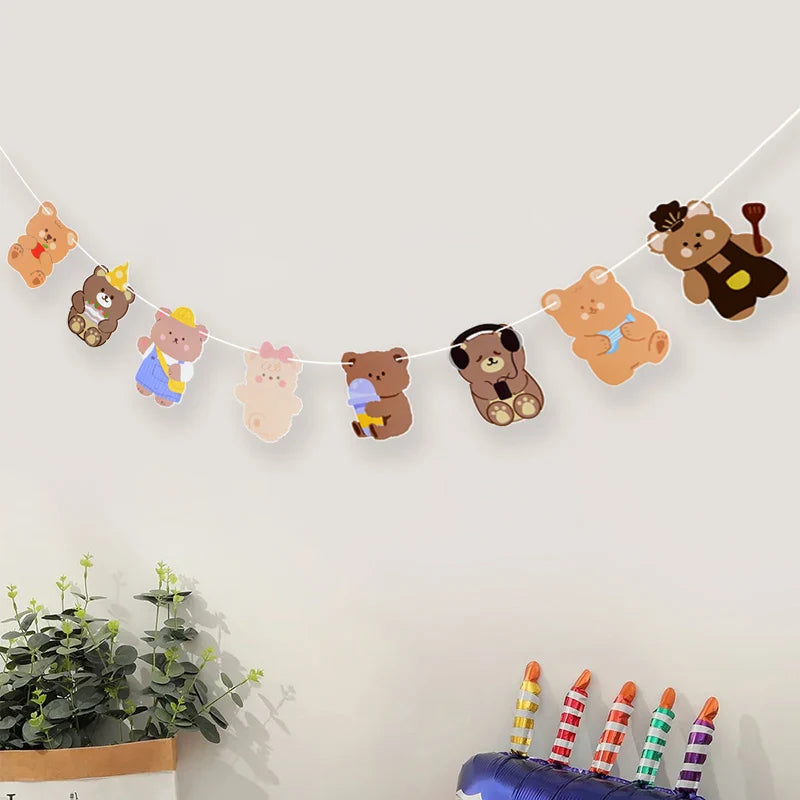 Rynx Brown Teddy Bear Birthday Letter Banner Garland For Kids Boy Girl Birthday Party Decoration Accessories Hanging Flags