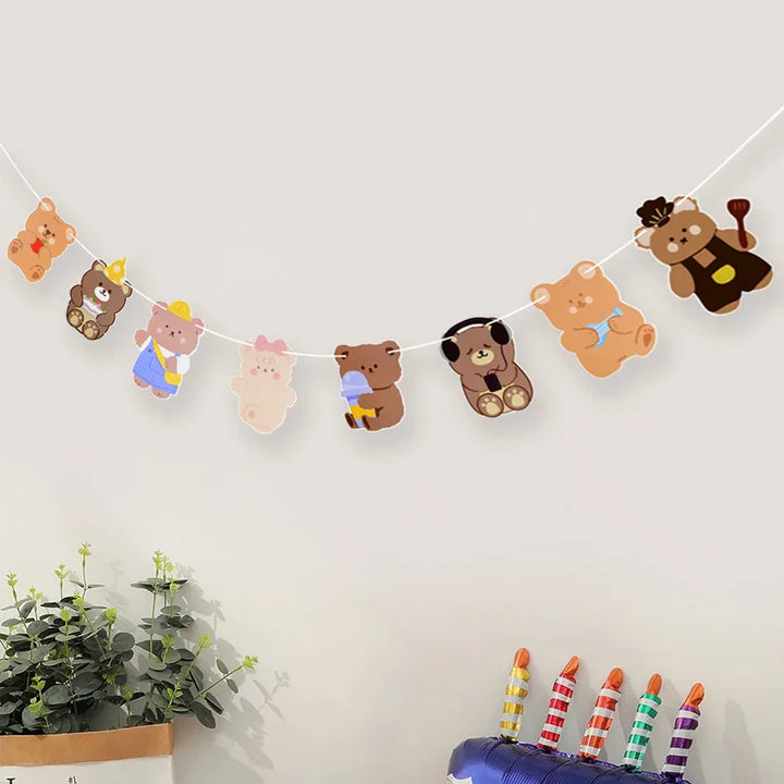 Rynx Brown Teddy Bear Birthday Letter Banner Garland For Kids Boy Girl Birthday Party Decoration Accessories Hanging Flags