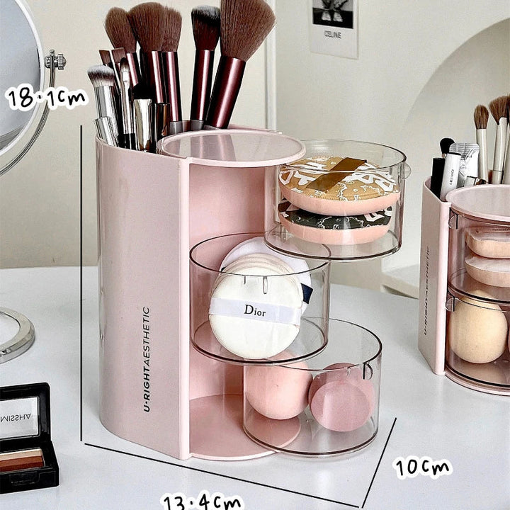 Rynx | Rotatable Powder Puff Storage Box Dustproof Desktop Beauty Egg Air Cushion Shelf Multilayer Lipstick Makeup Brush Storage Rack
