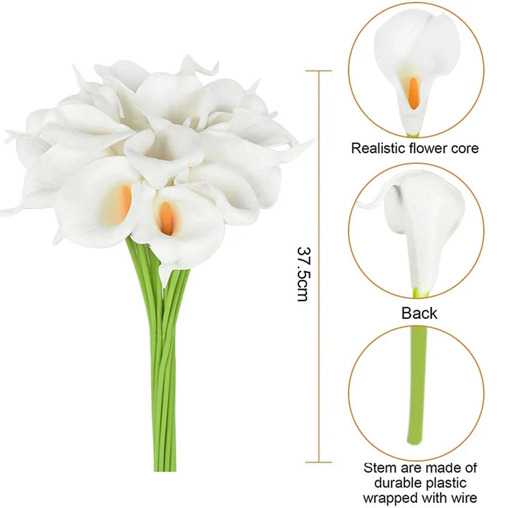 Rynx 5/10pcs Real Touch Calla Lily Artificial Flowers White Wedding Bouquet Bridal Party Home Flower Decoration Artificial Flowers