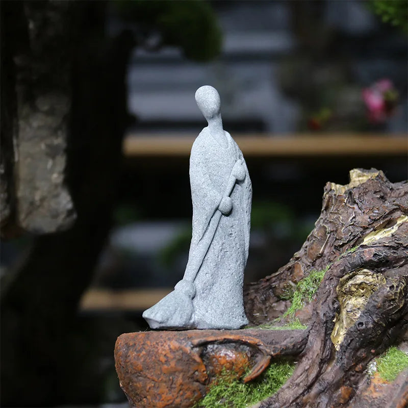 Lisslune | Buddha Stone Statue Small Buddhist Monks Tibetan Buddhism Figures Zen Garden Ornament Meditation Home Aquarium Decoration