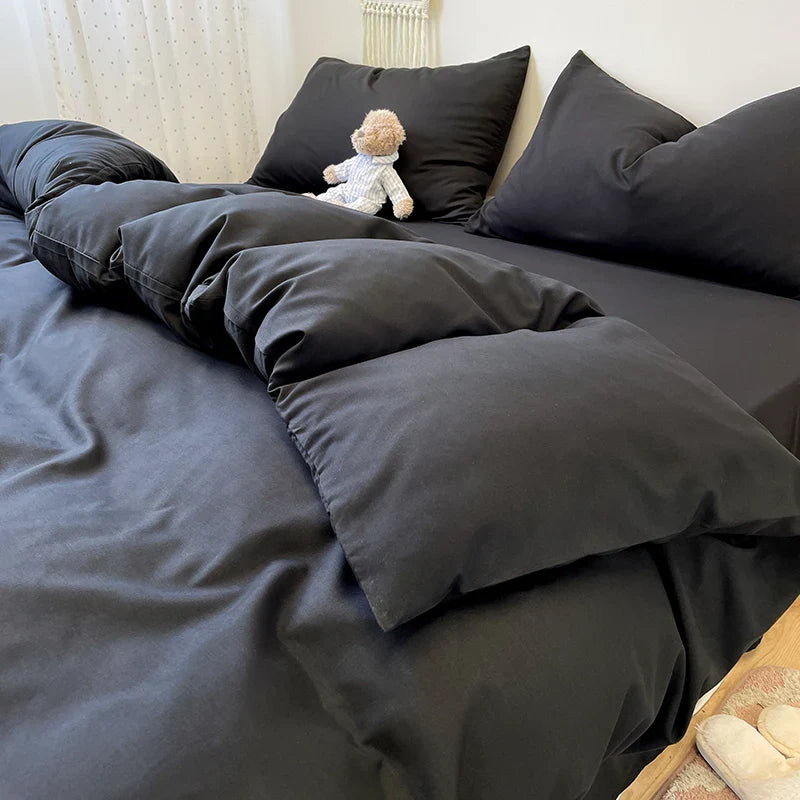 Rynx | Black Bedding Set Soft Bedding Washable Cotton Duvet Cover Pillowcase and Bed Sheet bedding set Home Bedding