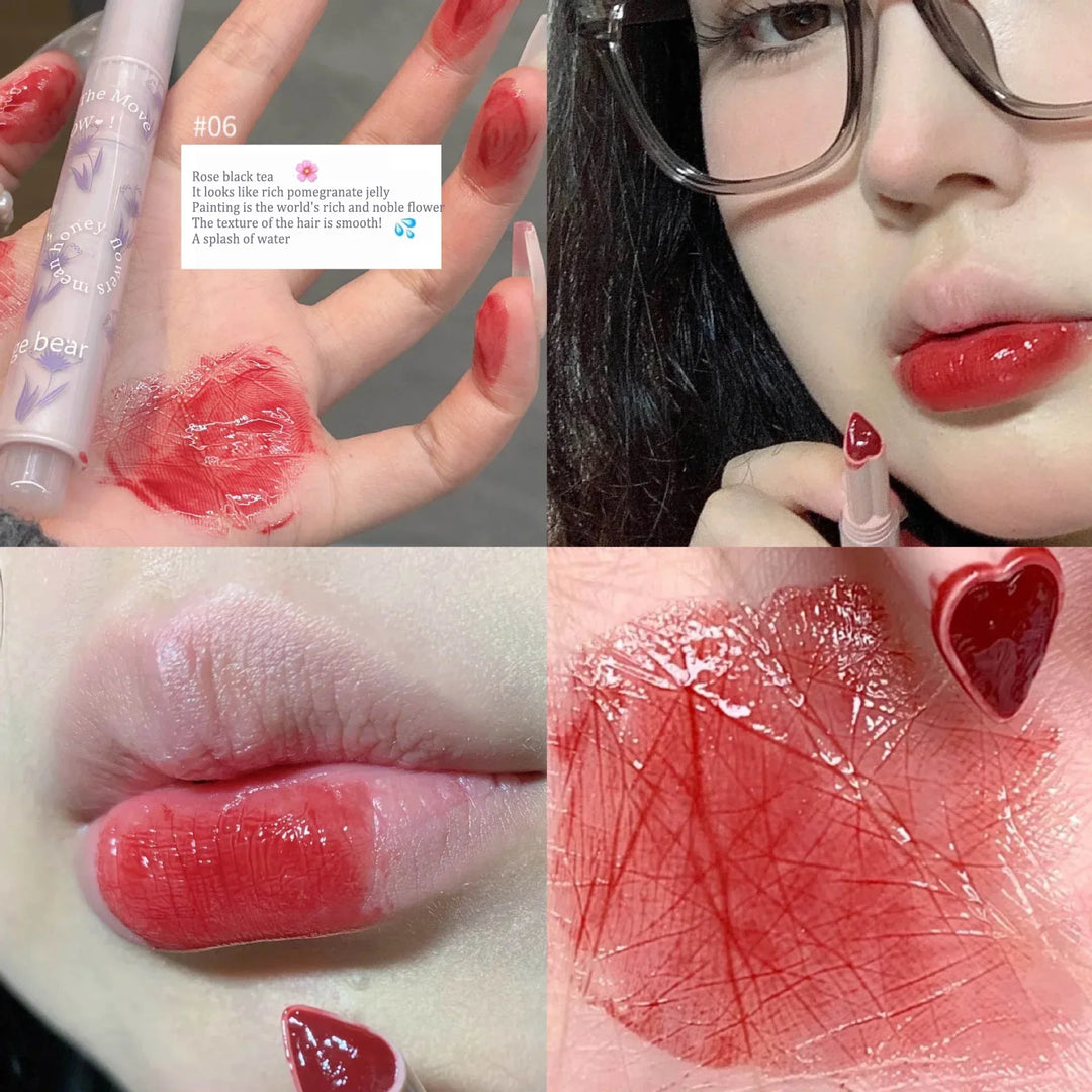 Rynx | Jelly Tint Mirror Lipstick Lip Gloss Non-sticky Cup Mirror Lip Color Heart-shaped Lipstick Moisturizing Lip Gloss Long-lasting