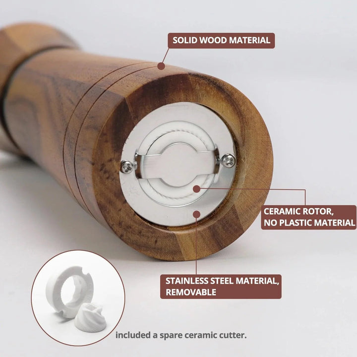 Lisslune | Customizable Ceramic Mill Acacia Wood Pepper Mill for Gourmets