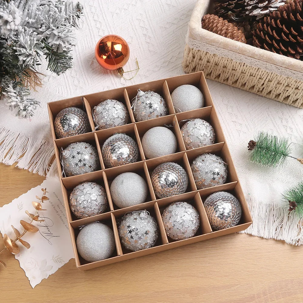 Rynx | 16 pieces/box 6CM Christmas tree balls ornaments champagne gold red glitter foam ball crafts for Christmas tree hanging pendants gift Christmas