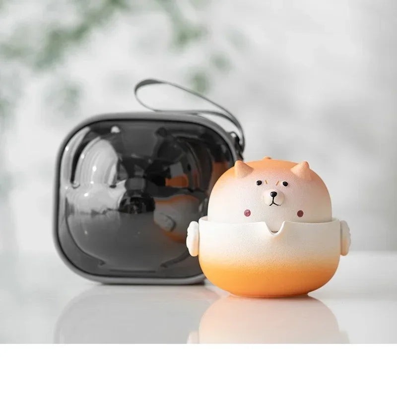 Rynx | Portable Travel Tea Cup Set Ceramic 160ml Camping Tea Set Sweet Dog Teapots Japanese Tea Culture with Storage Bag Travel Supplies