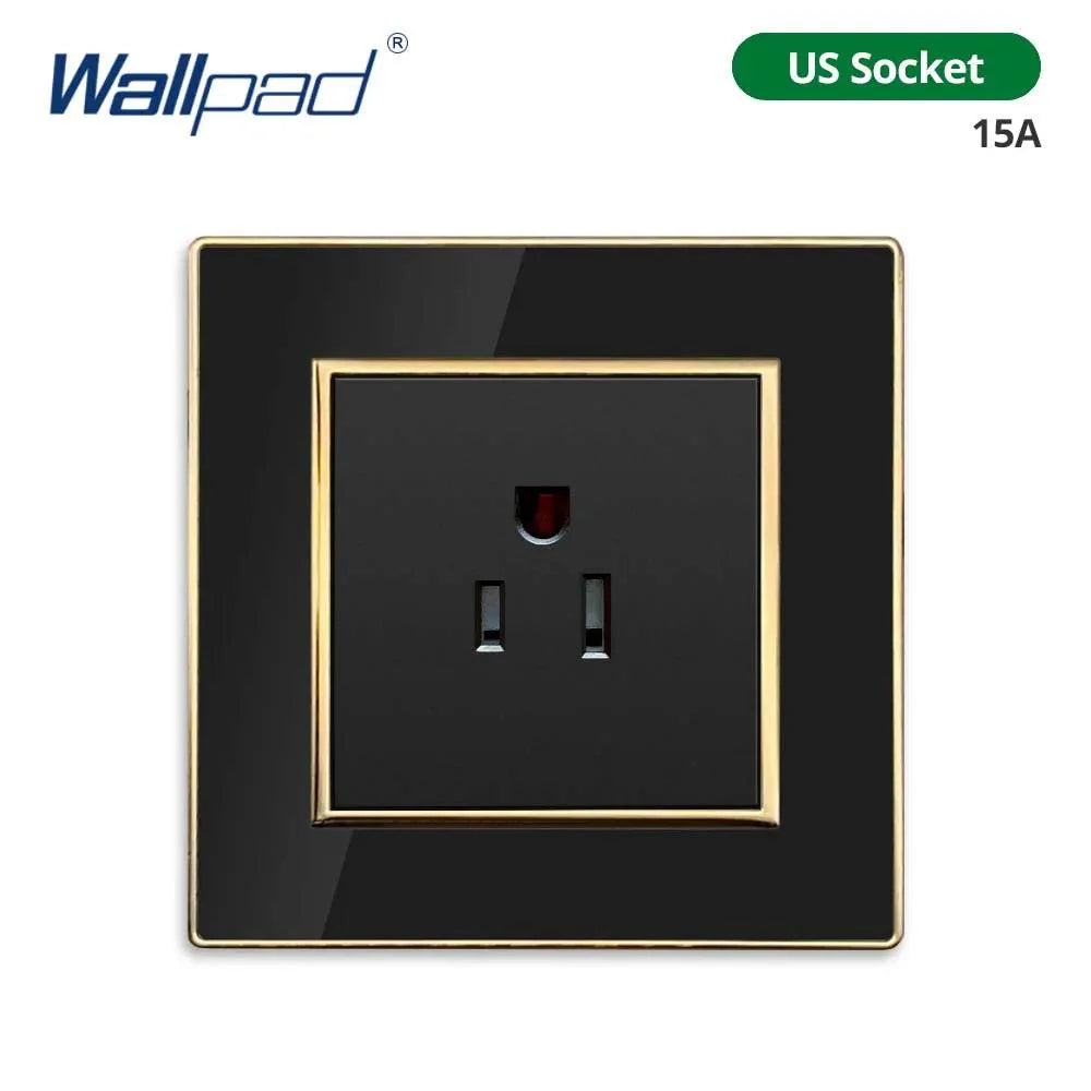 Lisslune | Luxurious black acrylic interchangeable panel with golden accents and universal sockets - 220V, multiple socket, modern design - Illuminated control panel with USB charging function